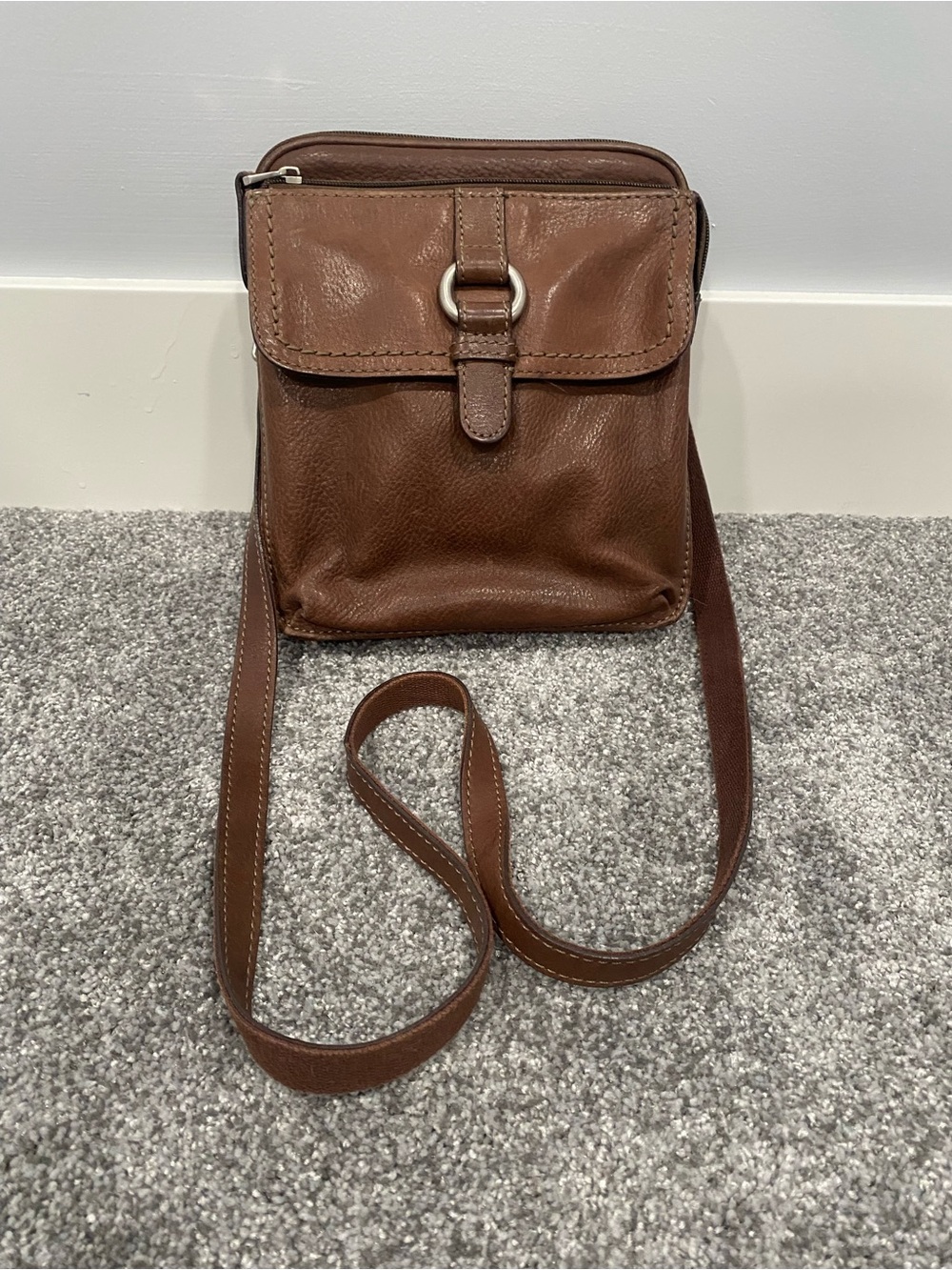 Fossil Crosstown Crossbody Purse Organizer Travel Leather Brown